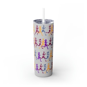 Running Pattern Skinny Tumbler with Straw, 20oz Runner Cup, Gift for Runner Jogger, Fun Drinking Cup, Love Running, Marathon Gift