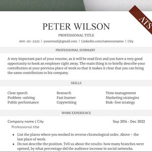 ATS Resume Template Word, Google Docs, Minimalist ATS CV Template