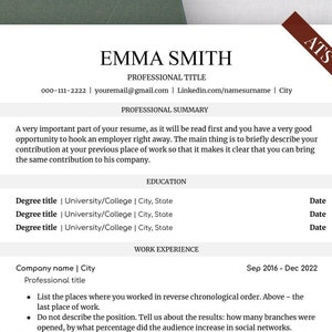 ATS Resume Template Google Docs, Resume Word, Modern ATS CV Template, Executive Resume Template