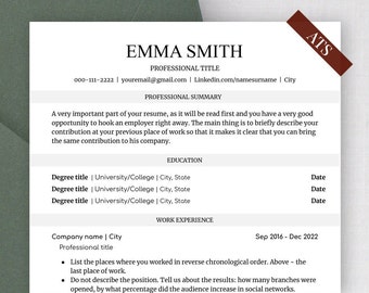 ATS Resume Template Google Docs, Resume Word, Modern ATS CV Template, Executive Resume Template