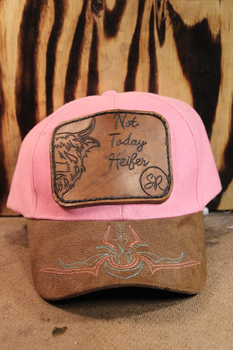 Baseball Cap With Tooled Leather Patch Etsy