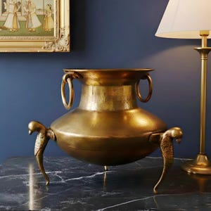 Vintage Rare Pure Brass Original Antique Water Pot on Parrot Legs with Handles