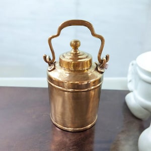 Original Antique Pure Brass Oil - Ghee - Milk Can with Unique Shape Handle & Lid