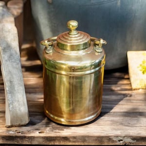 Vintage Pure Brass Very Beautiful Shape Original Antique Oil - Ghee - Milk Can
