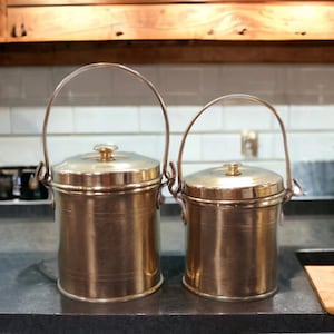 Set of 2 - Original Antique Pure Brass Small size Storage Can with Handle