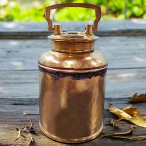 Original Antique Pure Brass Unique Shape Milk / Ghee / Oil Canister With Air Tight Lid And Handle