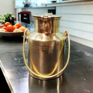Vintage Old Fashioned Brass Antique  Milk Can / storage Container.