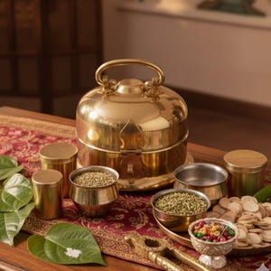 Pure Brass Round Paan Daan Supari Box Set with Locking System & Antique Look