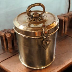 Vintage Brass Cylindrical Original Antique Lockable Box With Handle
