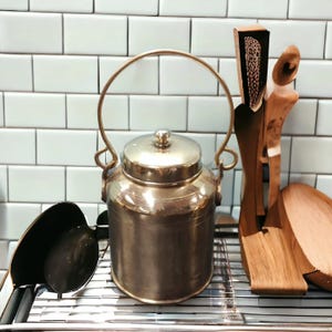 Original Antique Pure Brass Oil - Ghee - Milk Can with Handle & Lid