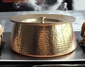 100% Pure Brass Hammered Lagan Handi with Lid & Kalai Inside For Cooking Purpose