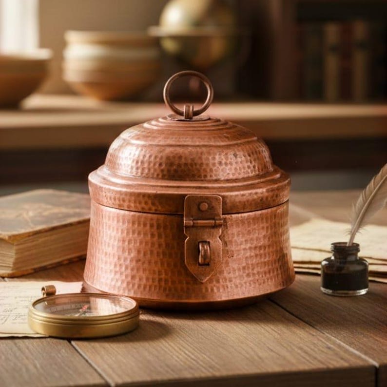 Rare Vintage Pure Copper Storage Box With Lock – Hand Hammered ...