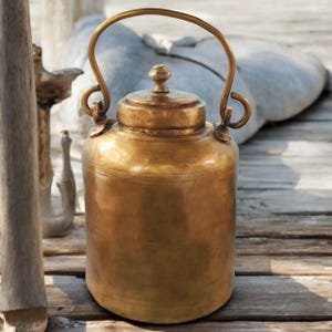 Vintage Pure Brass Very Beautiful Shape Original Antique Oil - Ghee - Milk Can