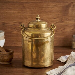 Rare Vintage Brass Barni Canister – Antique Milk Ghee Oil Storage Container