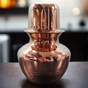 100% Pure Copper Perfect Round Shape Water Vessel | Vintage Look Copper Kalash With Glass