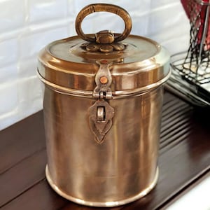 Vintage Brass Cylindrical Original Antique Lockable Box With Handle.