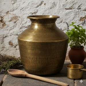 Rare vintage 100 % laiton pur grande taille pot de rangement de forme unique | Vase | Jardinière