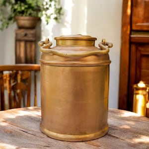 100% Pure Brass Vintage Air Tight Unique Shape Milk / Ghee / Oil Canister
