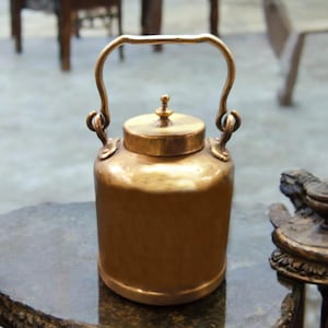 Original Antique Pure Brass Very Beautiful Shape Oil - Ghee - Milk Can with Handle & Lid