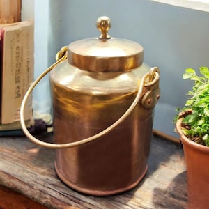 Original Antique Pure Brass Oil - Ghee - Milk Can with Handle & Lid