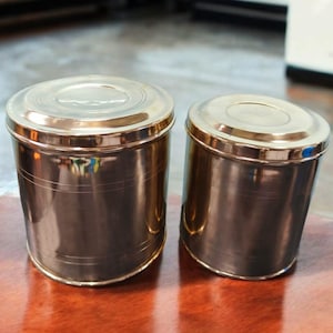 Set of 2  - Original Antique Pure Brass Big Size Cylindrical Storage Container