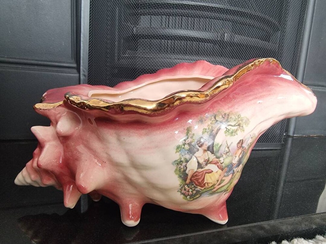 Large Vintage Conch Shell Design Ceramic Planter Etsy