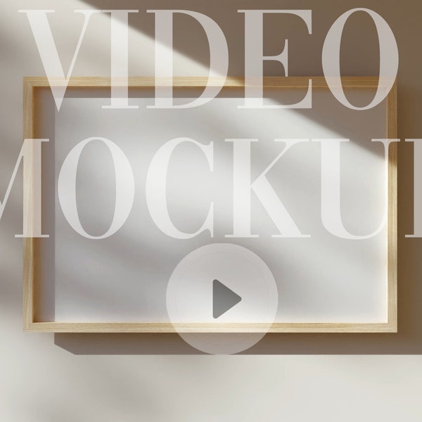 Video Mockup | 2x3 Wood Frame Animated Mockup | 40x60 cm Vertical Frame Video Mockup | Natural Shadows | PSD mp4 | Minimal Thin Wood Frame