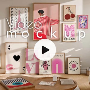 Video Gallery Frames Mockup: Modern Living Room, Multiple Frames (PSD & Digital Download)