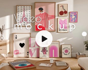 Video Gallery Frames Mockup: Modern Living Room, Multiple Frames (PSD & Digital Download)
