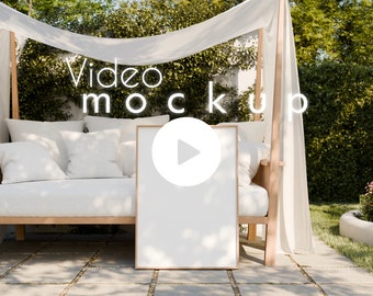 Animated Garden Video Mockup: Vertical Wooden Frame (PSD, MP4)