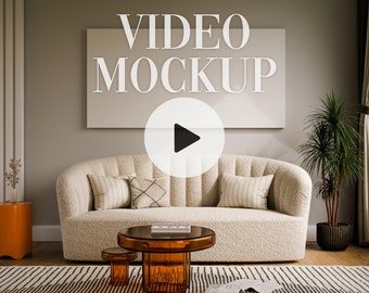 Living Room Canvas Video Mockup: 2x1 Landscape (PSD, MP4)