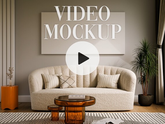 Living Room Canvas Video Mockup: 2x1 Landscape (PSD, MP4)