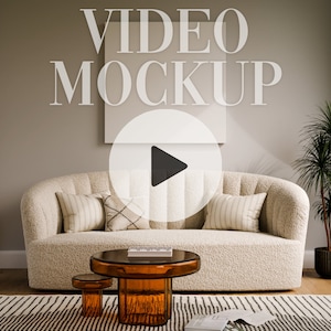 Quadratische Leinwand Video Mockup | Wohnzimmer | 1: 1 Leinwand Mockup | Nahtloser Loop | Animiertes Mockup | Quadrat | Leinwand Mockup | PSD mp4 | B36.1