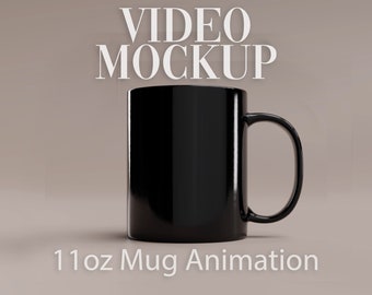 Black Mug Animation Video Mockup: 11oz Printify PSD, MP4 (Digital Download)