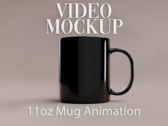 Black Mug Animation Video Mockup: 11oz Printify PSD, MP4 (Digital Download)