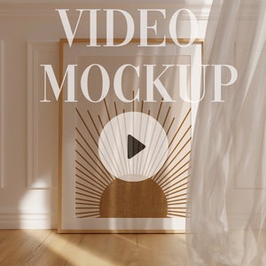 Video Mockup | DIN A ISO A2 | Seamless Loop | Animated Mockup | Vertical Frame | Natural Shadows | PSD mp4 | Minimal Thin Wooden Frame | B08