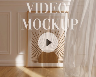 Video Mockup | DIN A ISO A2 | Seamless Loop | Animated Mockup | Vertical Frame | Natural Shadows | PSD mp4 | Minimal Thin Wooden Frame | B08