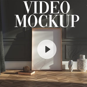 Video Mockup | DIN A ISO A2 | Seamless Loop | Animated Mockup | Vertical Frame | Natural Shadows | PSD mp4 | Minimal Thin Wooden Frame | B12