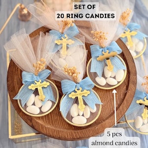 Personalized Baptism Almond Candy Favors: Ring Tulle Bags