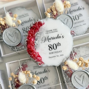 Personalized Birthday Party Magnet Favor: Custom Epoxy, Floral Wax Seal