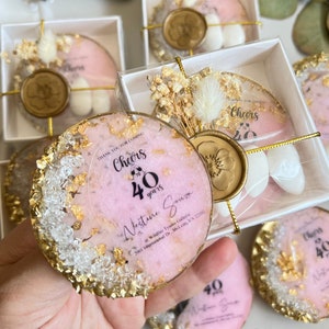 Personalized 40th Birthday Party Favors: Pink Epoxy Magnet Gifts