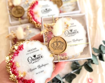Personalized Quinceanera Magnet Box Favor: Elegant Red Keepsake