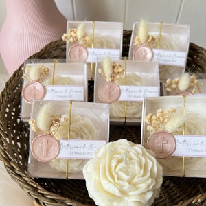 Custom Baptism Candle Decoration, Christening Candle, First Communion Candle, Scented Candle Favors, Holy Communion Gift, Peony Candle Gift