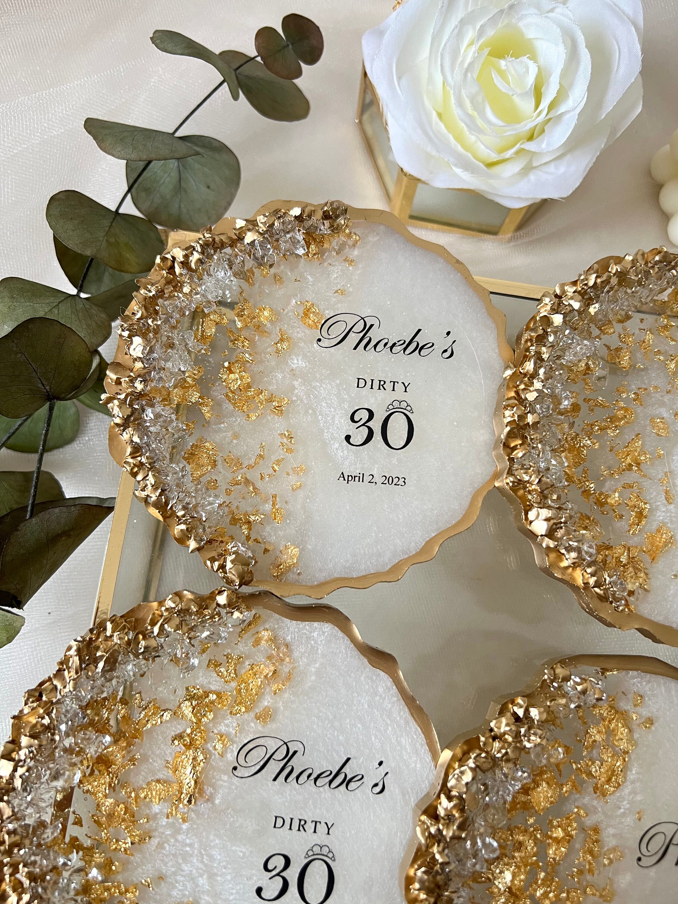Personalized Adult Birthday Coaster – Custom Epoxy Milestone Party ...