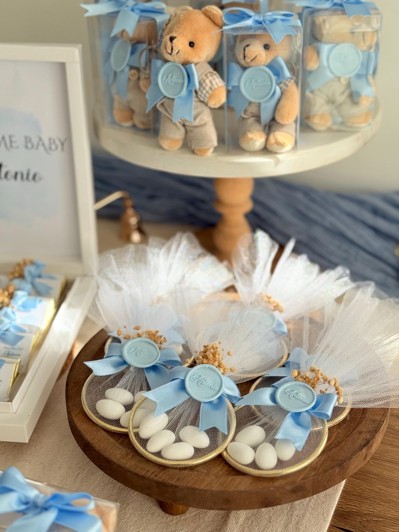 Personalized Teddy Bear Baby Shower Favor Set, 32 Pcs Chocolate, Almond ...