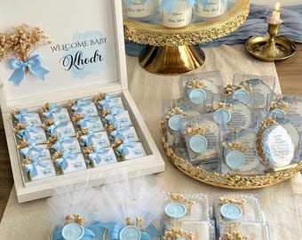 Islamic Baby Shower Gift Set, Mini Quran, Tasbih, Ayatul Kursi Decor,32  Chocolates, Candle