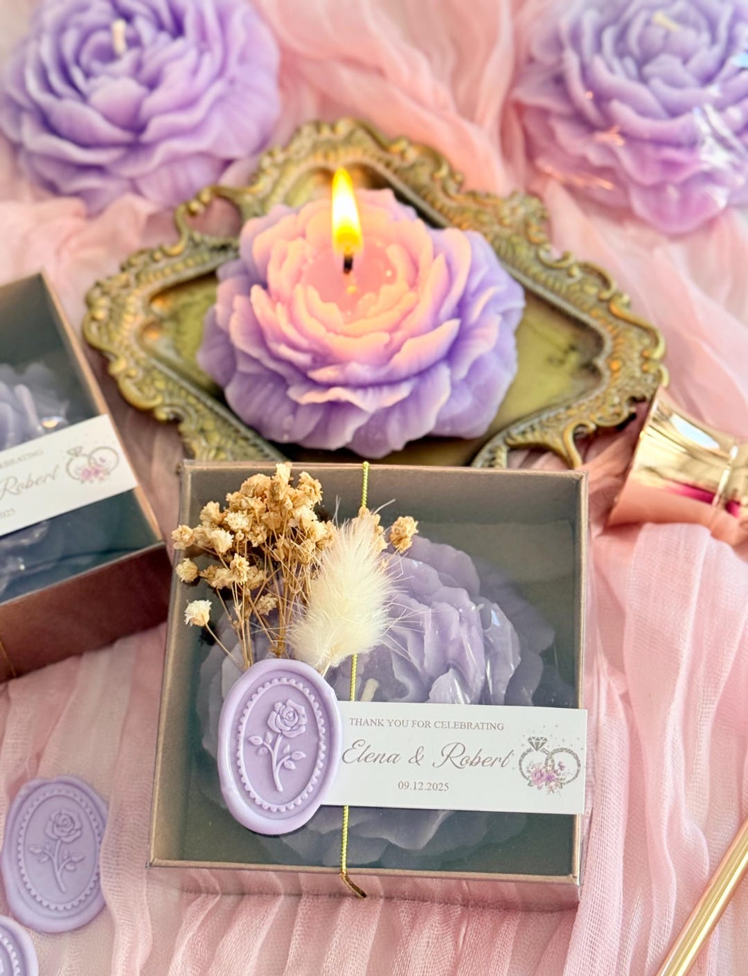 Personalized Lilac Peony Candle Box: Wedding Favor, Scented Gift - Etsy