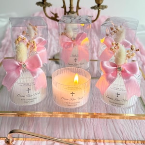 Personalized First Communion Candle Favors: Elegant Scented Baptism Gift