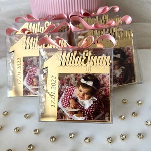 Custom Gold Birthday Photo Frame Favors, 1st Birthday Party Favors, First Birthday Magnet Favors, Birthday Gifts, Baby Picture Frames