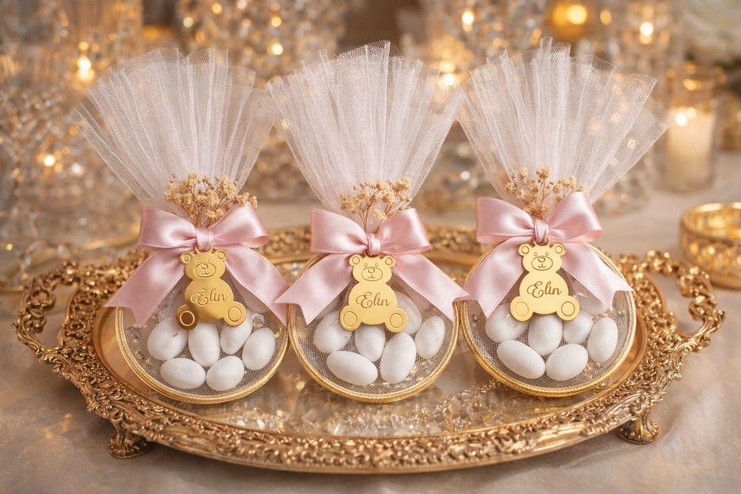 Personalized Teddy Bear Baby Shower Favor Bags Almond - Etsy